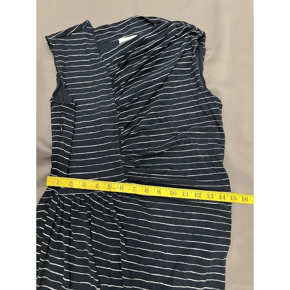 Hugo Boss Midi Dress Esay Ruched Asymmetric Bateau Neckline Blue Striped Size S - Picture 5 of 11